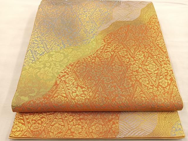 平和屋着物◎六通柄 本袋帯 道長草花文 金糸 正絹 逸品 BAAM2557ea