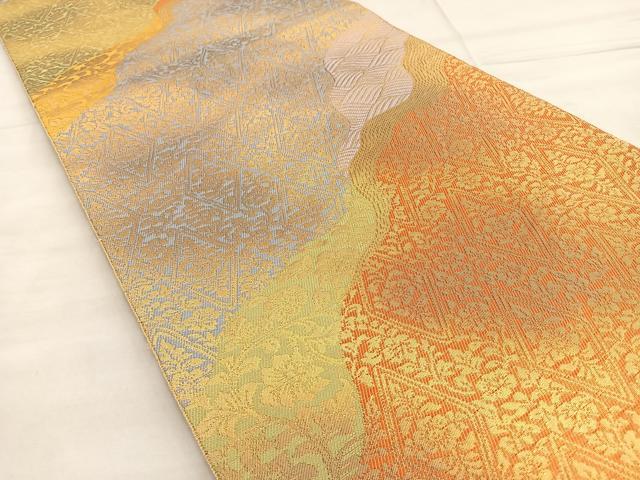 平和屋着物◎六通柄 本袋帯 道長草花文 金糸 正絹 逸品 BAAM2557ea