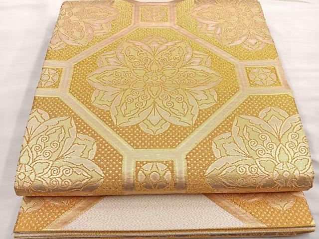 平和屋着物◎太鼓柄袋帯 蜀江正倉院文 金糸 正絹 逸品 BAAM2595ea