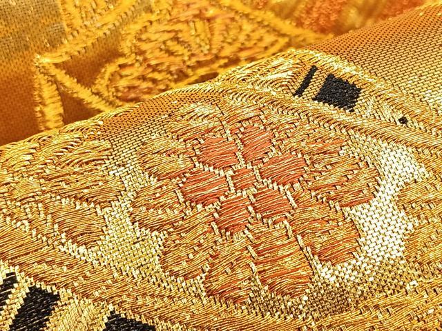 平和屋着物●佐賀錦 六通柄袋帯 束ね熨斗花文 金糸 正絹 逸品 BAAM2724ea