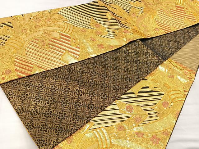 平和屋着物●佐賀錦 六通柄袋帯 束ね熨斗花文 金糸 正絹 逸品 BAAM2724ea