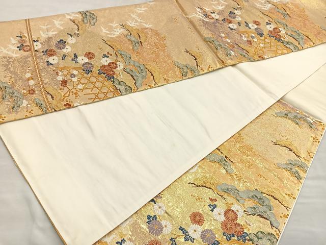 平和屋着物●六通柄袋帯 唐織 舞鶴籬花文 金糸 正絹 逸品 BAAM2750ea
