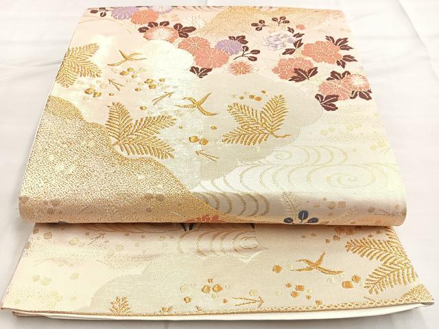 平和屋着物◎六通柄袋帯 唐織 光悦錦 花鳥文 金糸 正絹 逸品 BAAM3426cm