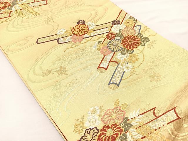 平和屋着物◎六通柄袋帯 唐織 花筏 金糸 正絹 逸品 BAAM4817if