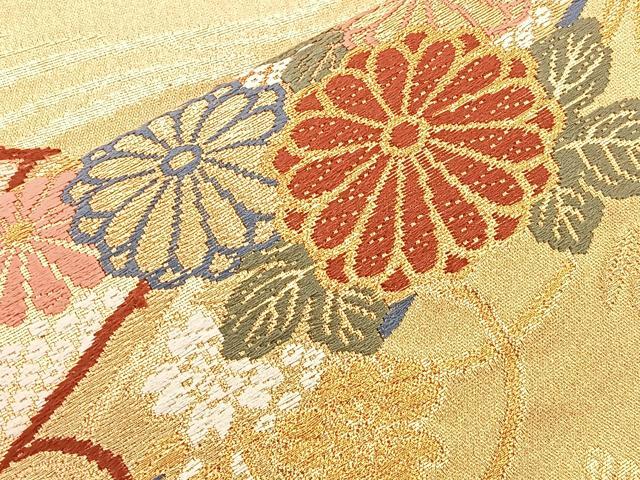 平和屋着物◎六通柄袋帯 唐織 花筏 金糸 正絹 逸品 BAAM4817if