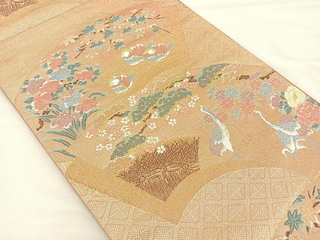 平和屋着物◎六通柄袋帯 唐織 地紙鴛鴦流水花文 金糸 正絹 逸品 BAAM5604if
