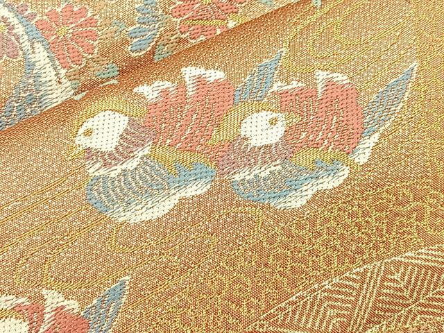 平和屋着物◎六通柄袋帯 唐織 地紙鴛鴦流水花文 金糸 正絹 逸品 BAAM5604if