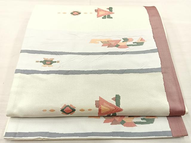 平和屋着物◎六通柄袋帯 作家物 横段飛鳥文 正絹 逸品 BAAM5616if