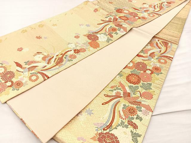 平和屋着物◎六通柄袋帯 唐織 鳳凰花文 金糸 正絹 逸品 BAAM5646if