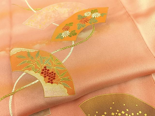 平和屋着物●極上 人間国宝 福田喜三郎 訪問着 刺繍 地紙花文 暈し染め 金彩 正絹 逸品 BAAM6122pk
