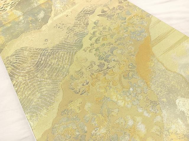 平和屋着物◎六通柄袋帯 道長草花文 金糸 正絹 逸品 BAAM6548cm
