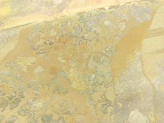 平和屋着物◎六通柄袋帯 道長草花文 金糸 正絹 逸品 BAAM6548cm