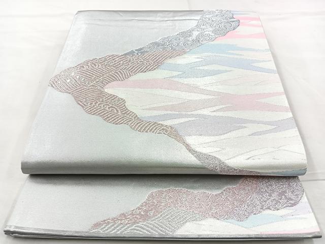 平和屋着物◎六通柄袋帯 道長吉祥文 銀糸 正絹 逸品 BAAM6558cm