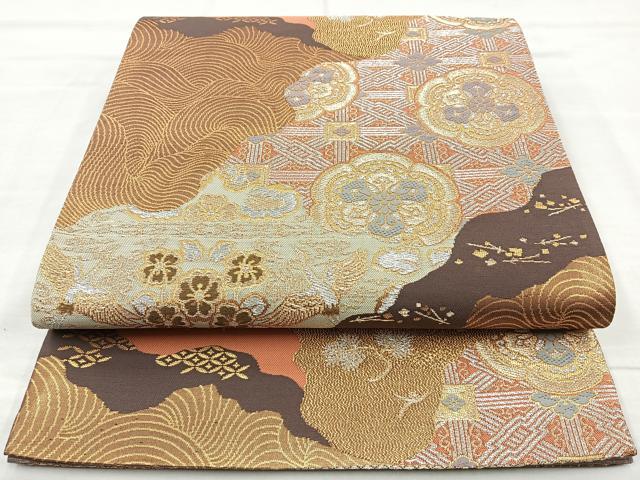 平和屋着物◎六通柄袋帯 道長有職文 金銀糸 正絹 逸品 BAAM6563cm