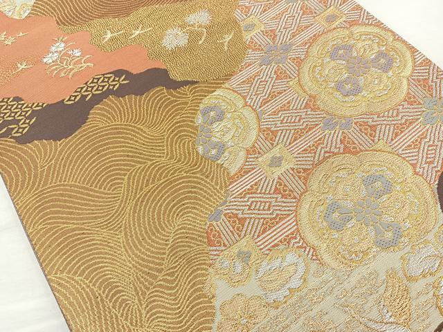 平和屋着物◎六通柄袋帯 道長有職文 金銀糸 正絹 逸品 BAAM6563cm