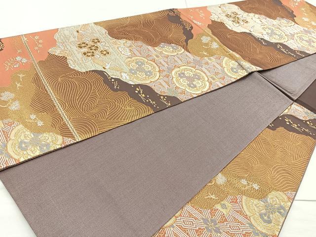 平和屋着物◎六通柄袋帯 道長有職文 金銀糸 正絹 逸品 BAAM6563cm