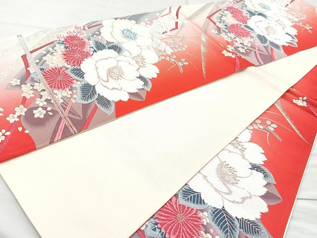 平和屋着物◎六通柄袋帯 唐織 花園 金糸 正絹 逸品 BAAM6568cm