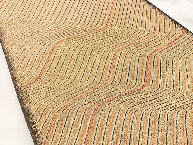平和屋着物◎全通柄袋帯 流線文 金糸 正絹 逸品 BAAM6570cm