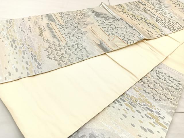 平和屋着物◎六通柄袋帯 樹林風景文 錦プラチナ箔 正絹 逸品 BAAM6573cm