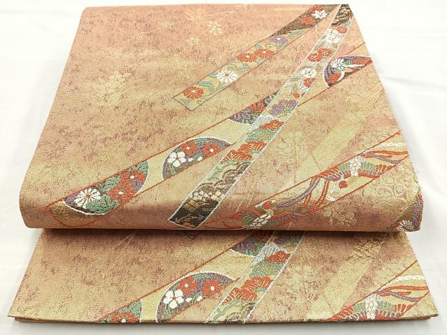 平和屋着物◎六通柄袋帯 華飾熨斗文 金糸 正絹 逸品 BAAM6578cm
