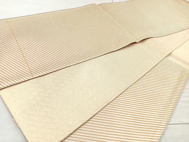 平和屋着物◎佐賀錦 六通柄袋帯 斜縞 金銀糸 正絹 逸品 BAAM6586cm