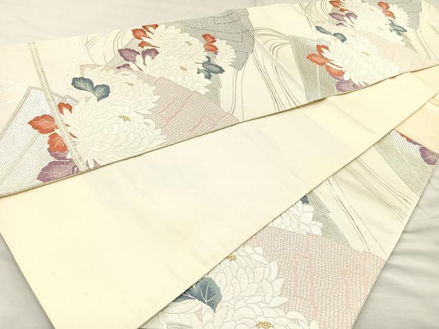 平和屋着物◎六通柄袋帯 唐織 菊 金銀糸 正絹 逸品 BAAM6626cm