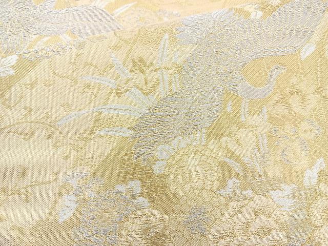 平和屋着物◎佐賀錦 六通柄袋帯 飛鶴花文 金銀糸 正絹 逸品 BAAM6632cm