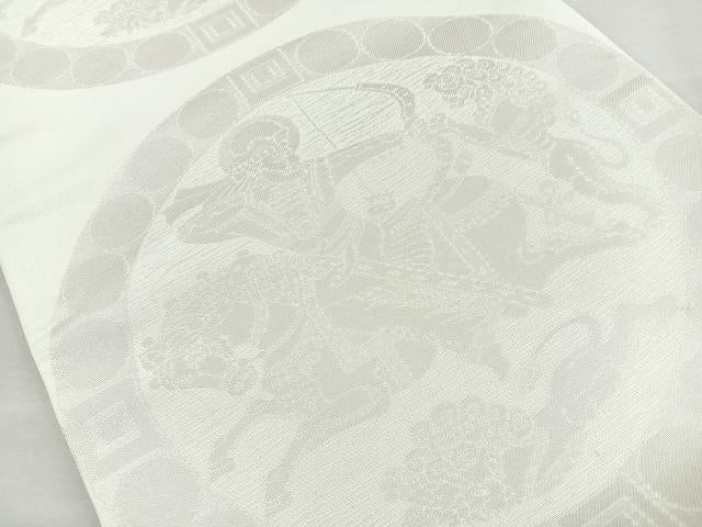 平和屋着物◎六通柄 本袋帯 狩猟文 銀糸 正絹 逸品 BAAM6638cm