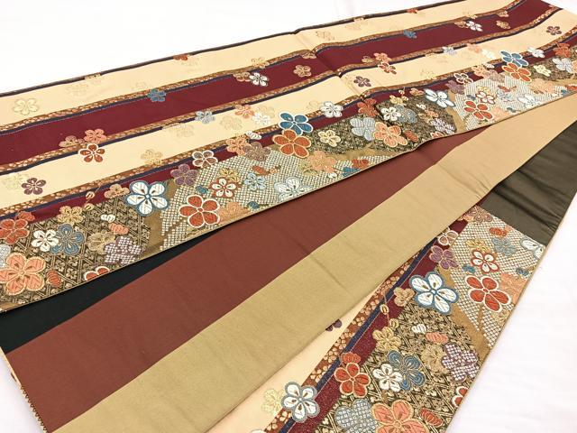 平和屋着物◎六通柄袋帯 唐織 舞花間道 金糸 正絹 逸品 BAAM6640cm