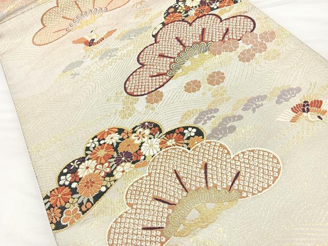 平和屋着物◎六通柄袋帯 唐織 笠松 金糸 正絹 逸品 BAAM6645cm