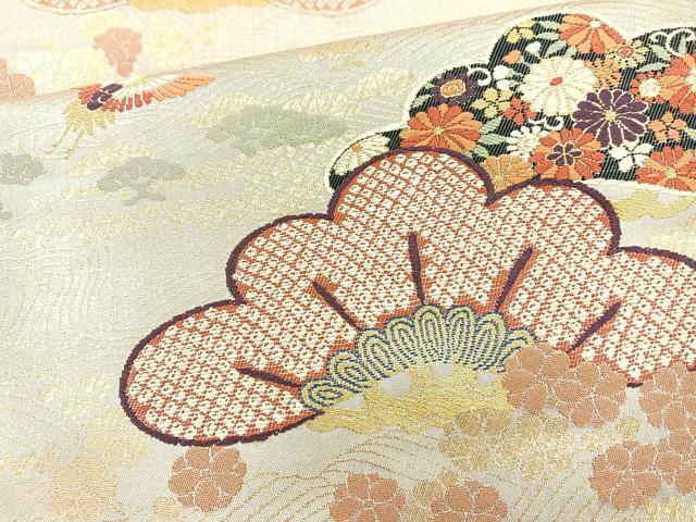 平和屋着物◎六通柄袋帯 唐織 笠松 金糸 正絹 逸品 BAAM6645cm