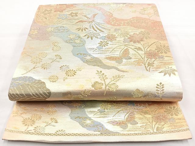平和屋着物◎六通柄袋帯 道長舞蝶花鳥文 金銀糸 正絹 逸品 BAAM6662cm
