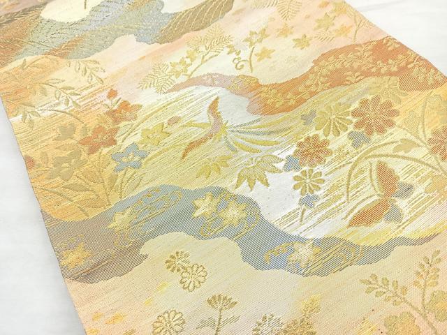 平和屋着物◎六通柄袋帯 道長舞蝶花鳥文 金銀糸 正絹 逸品 BAAM6662cm