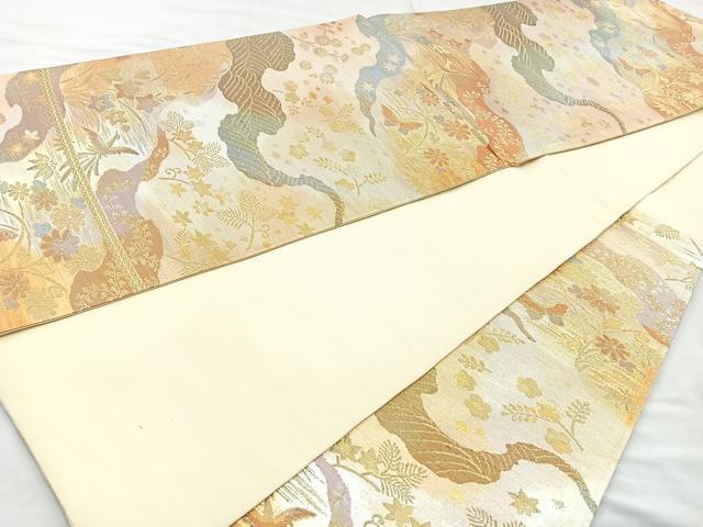 平和屋着物◎六通柄袋帯 道長舞蝶花鳥文 金銀糸 正絹 逸品 BAAM6662cm