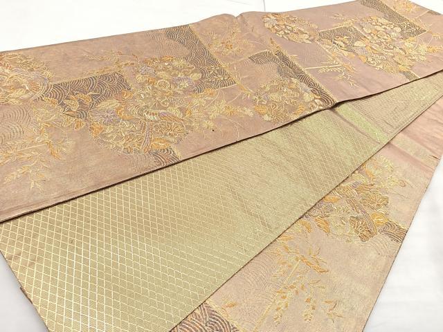 平和屋着物◎佐賀錦 六通柄袋帯 花鳥流水文 金糸 正絹 逸品 BAAM6667cm
