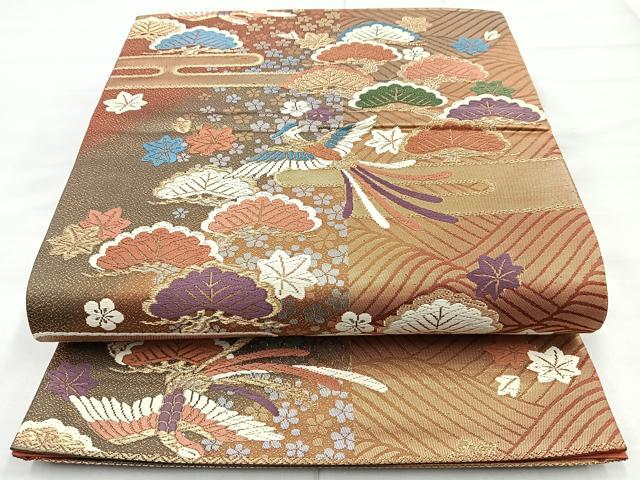 平和屋着物◎六通柄袋帯 唐織 エ霞鳳凰花文 金銀糸 正絹 逸品 BAAM6670cm