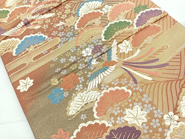 平和屋着物◎六通柄袋帯 唐織 エ霞鳳凰花文 金銀糸 正絹 逸品 BAAM6670cm