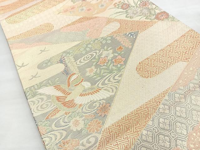 平和屋着物◎宝珠本佐賀錦 六通柄袋帯 九百錦 色紙重ね花鳥文 金糸 正絹 逸品 BAAM6672cm