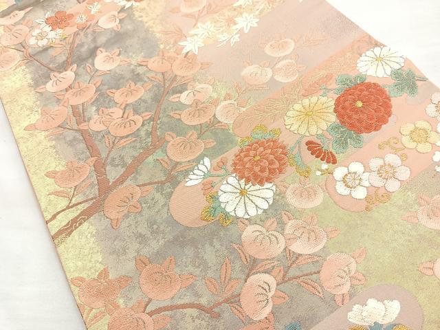 平和屋着物◎六通柄袋帯 唐織 春秋四君子文 金糸 正絹 逸品 BAAM6683cm