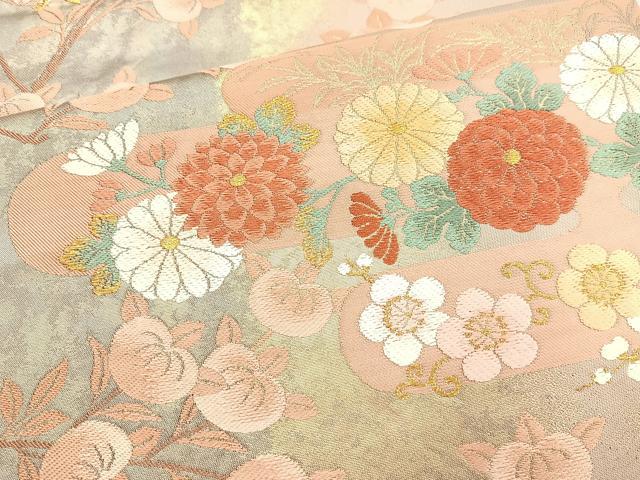 平和屋着物◎六通柄袋帯 唐織 春秋四君子文 金糸 正絹 逸品 BAAM6683cm