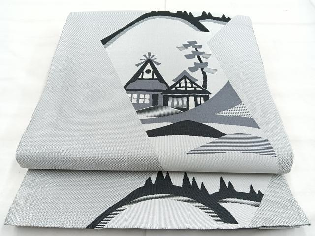 平和屋着物◎全通柄袋帯 風景文 正絹 逸品 BAAM6689cm