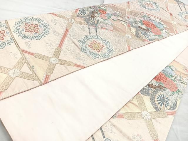 平和屋着物◎六通柄袋帯 唐織 花車唐華文 金糸 正絹 逸品 BAAM6698cm