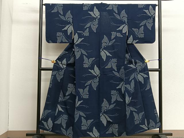 平和屋着物▽久留米絣 単衣 綿 舞蝶文 逸品 BAAM7883pm