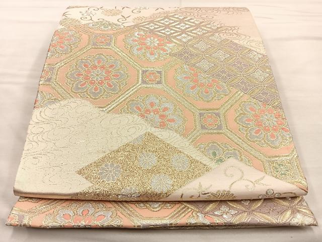 平和屋着物■六通柄袋帯 唐織 松皮菱蜀江文 金銀糸 正絹 逸品 BAAM7958if