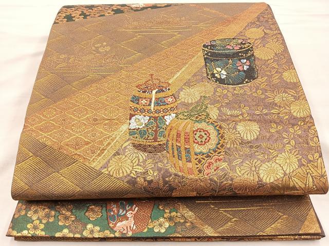 平和屋着物■六通柄袋帯 唐織 香を聴く 金糸 正絹 逸品 BAAM7969if