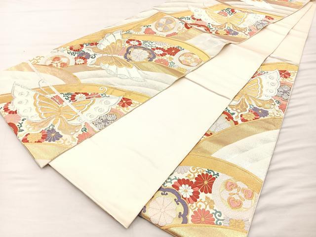 平和屋着物■六通柄袋帯 唐織 花蝶文 金銀糸 正絹 逸品 BAAM7998if
