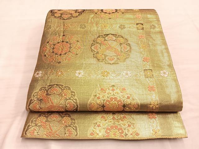 平和屋着物■佐賀錦 六通柄袋帯 鳳凰正倉院文 金糸 正絹 逸品 BAAN1042du