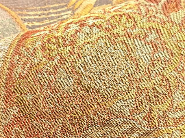 平和屋着物■六通柄袋帯 地紙重ね正倉院花文 金糸 正絹 逸品 BAAN1085du