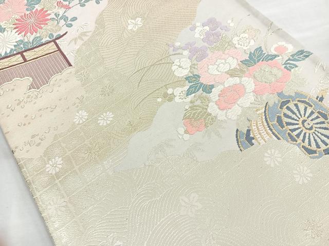 平和屋着物◎六通柄袋帯 唐織 花車文 金糸 正絹 逸品 BAAN1108cm