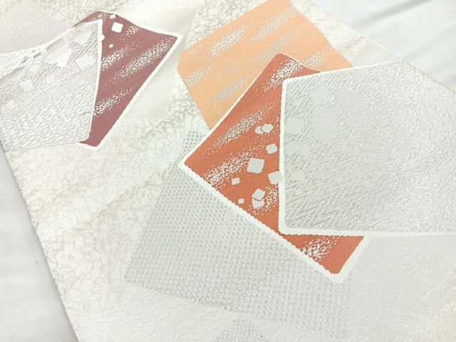平和屋着物◎六通柄袋帯 唐織 色紙箔散らし文 銀糸 正絹 逸品 BAAN1119cm